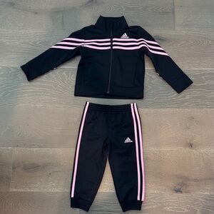 Adidas Black Jacket and Pants Set with Pink Stripes + Skirt - 2T